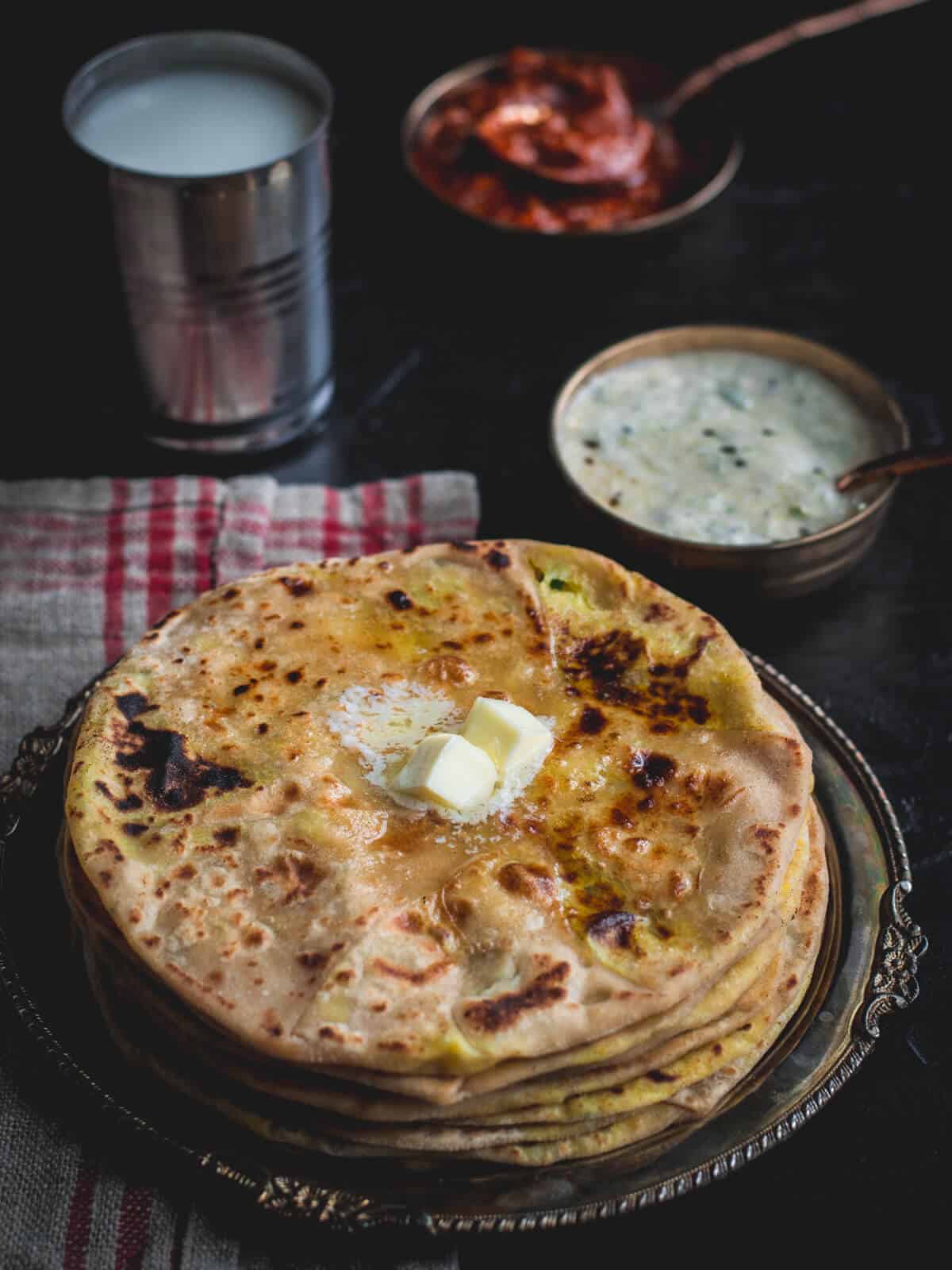 Aloo, gobi and mooli paratha